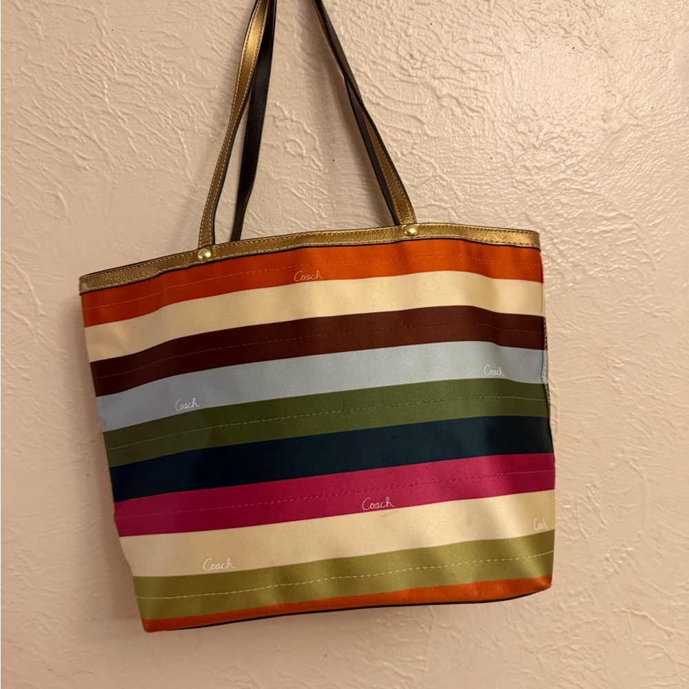 Coach Vibrant Striped Tote with Gold Accents - Picture 5 of 15